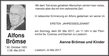 Traueranzeige von Alfons Brömse von Die Glocke