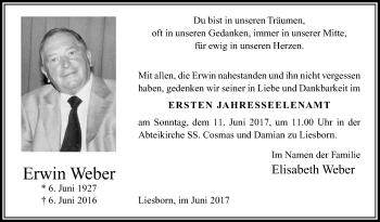 Traueranzeige von Erwin Weber von Die Glocke