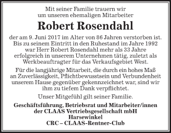 Traueranzeige von Robert Rosendahl von Die Glocke