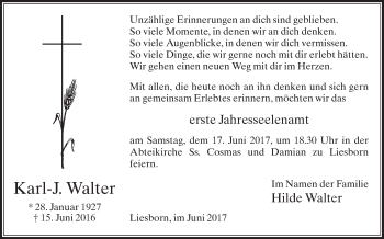 Traueranzeige von Karl-J. Walter von Die Glocke