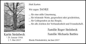 Traueranzeige von Karin Steinbeck von Die Glocke