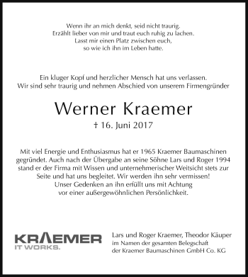 Traueranzeige von Werner Kraemer von Die Glocke