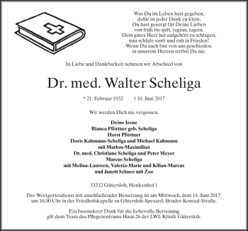 Traueranzeige von Walter Scheliga von Die Glocke