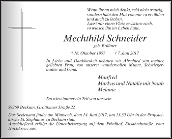 Traueranzeige von Mechthild Schneider von Die Glocke