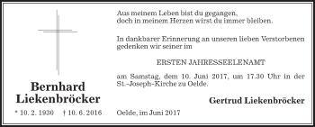 Traueranzeige von Gertrud Liekenbröcker von Die Glocke