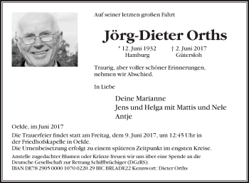 Traueranzeige von Jörg-Dieter Orths von Die Glocke