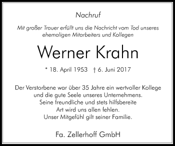 Traueranzeige von Werner Krahn von Die Glocke