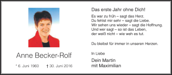 Traueranzeige von Anne Becker-Rolf von Die Glocke