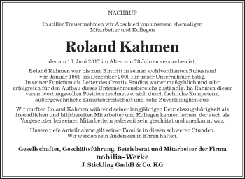 Traueranzeige von Roland Kahmen von Die Glocke