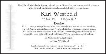 Traueranzeige von Karl Westbeld von Die Glocke