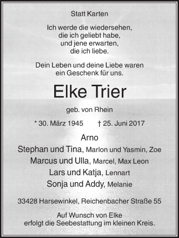 Traueranzeige von Elke Trier von Die Glocke