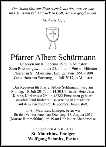 Traueranzeige von Albert Schürmann von Die Glocke