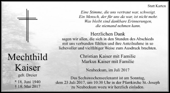 Traueranzeige von Mechthild Kaiser von Die Glocke