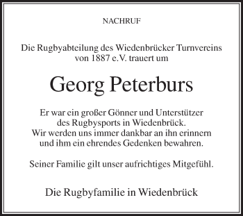 Traueranzeige von Georg Peterburs von Die Glocke