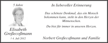 Traueranzeige von Elisabeth Großecoßmann von Die Glocke