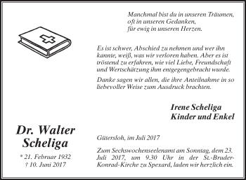 Traueranzeige von Walter Scheliga von Die Glocke