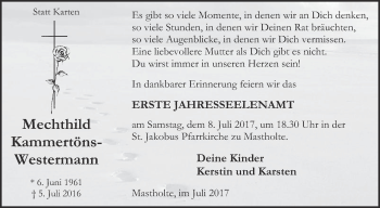 Traueranzeige von Mechthild Kammertöns-Westermann von Die Glocke