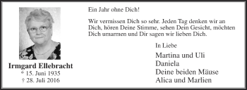Traueranzeige von Irmgard Ellebracht von Die Glocke