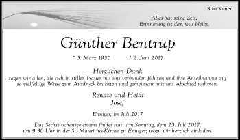 Traueranzeige von Günther Bentrup von Die Glocke