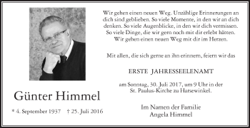 Traueranzeige von Günter Himmel von Die Glocke