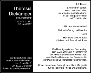 Traueranzeige von Theresia Diekämper von Die Glocke
