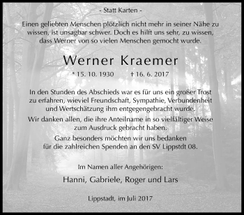 Traueranzeige von Werner Kraemer von Die Glocke