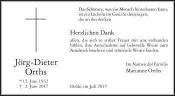 Traueranzeige von Jörg-Dieter Orths von Die Glocke