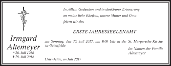 Traueranzeige von Irmgard Altemeyer von Die Glocke