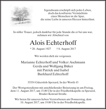 Traueranzeige von Alois Echterhoff von Die Glocke