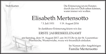 Traueranzeige von Elisabeth Mertensotto von Glocke Trauer