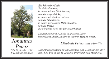 Traueranzeige von Elisabeth Peters von Die Glocke