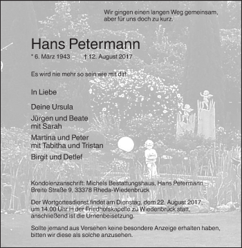 Traueranzeige von Hans Petermann von Die Glocke