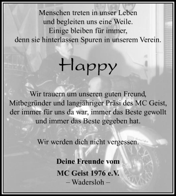 Traueranzeige von Happy  von Die Glocke