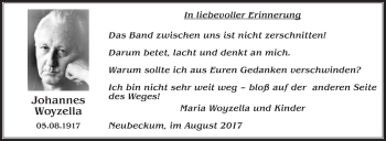 Traueranzeige von Johannes Woyzella von Die Glocke