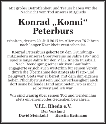 Traueranzeige von Konrad Peterburs von Die Glocke