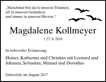 Traueranzeige von Magdalene Kollmeyer von Die Glocke