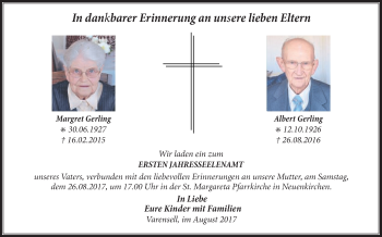 Traueranzeige von Margret und Albert Gerling von Die Glocke