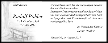Traueranzeige von Rudolf Pöhler von Die Glocke