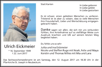 Traueranzeige von Ulrich Eickmeier von Die Glocke