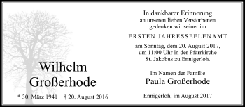 Traueranzeige von Wilhelm Großerhode von Glocke Trauer