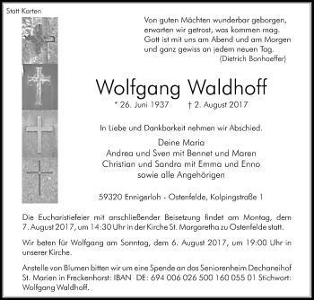 Traueranzeige von Wolfgang Waldhoff von Die Glocke