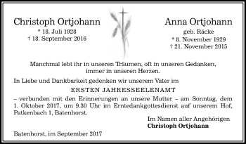 Traueranzeige von Christoph und Anna Ortjohann von Die Glocke