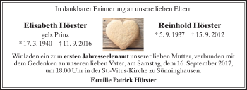 Traueranzeige von Elisabeth  Hörster von Die Glocke