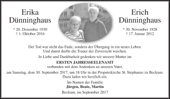 Traueranzeige von Erika und Erich Dünninghans von Die Glocke