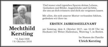 Traueranzeige von Mechthild Kersting von Die Glocke