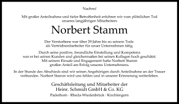 Traueranzeige von Norbert Stamm von Die Glocke
