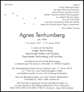 Traueranzeige von Agnes Tenhumberg von Die Glocke