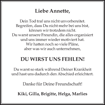 Traueranzeige von Annette  von Die Glocke