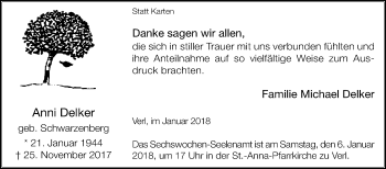 Traueranzeige von Anni Delker von Die Glocke