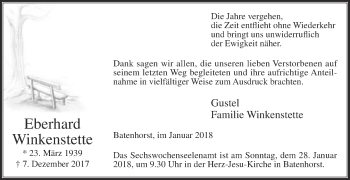 Traueranzeige von Eberhard Winkenstette von Die Glocke